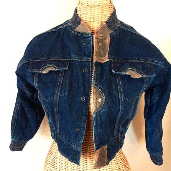 Tomorrow's Generation Vintage Jean Jacket with Leather Trim - Picture 1 of 7